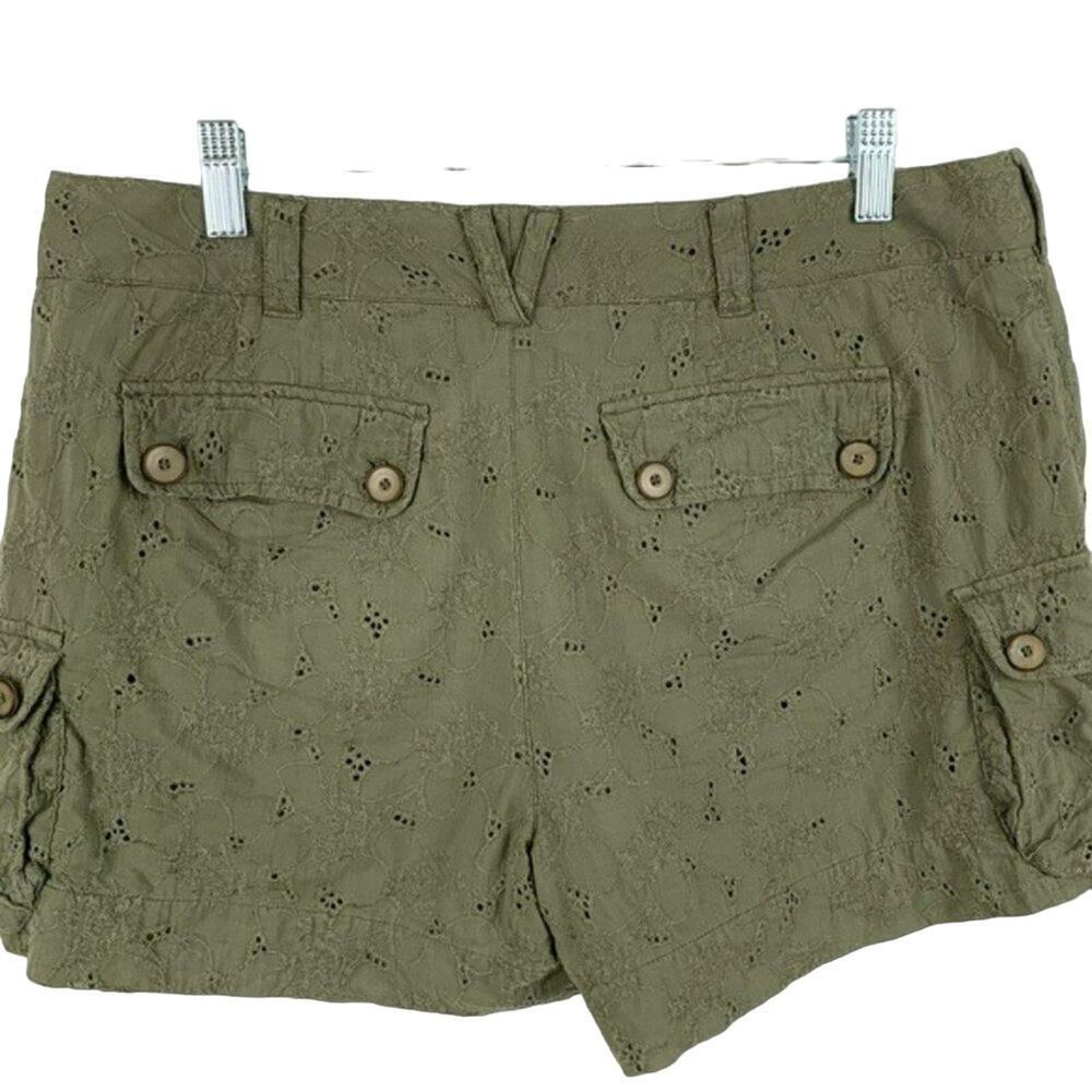 Tapemeasure Eyelet Cargo Shorts Olive Green Boho Utility Women 10 - Picture 5 of 6